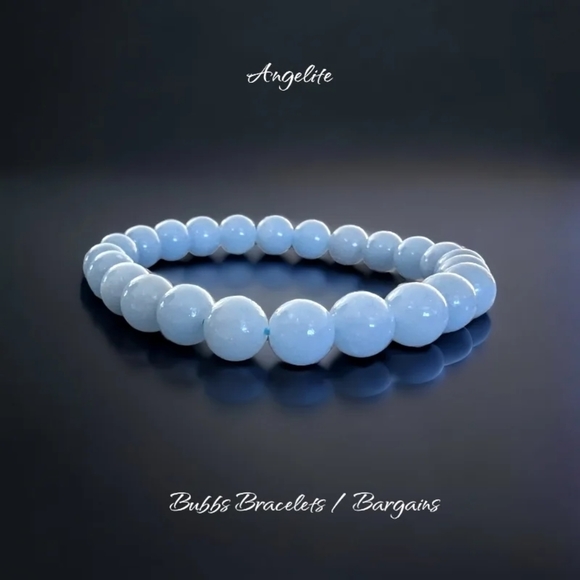 Angelite Bracelet - Rare Quality Stone - 8mm Unisex Natural Stones - Picture 2 of 3